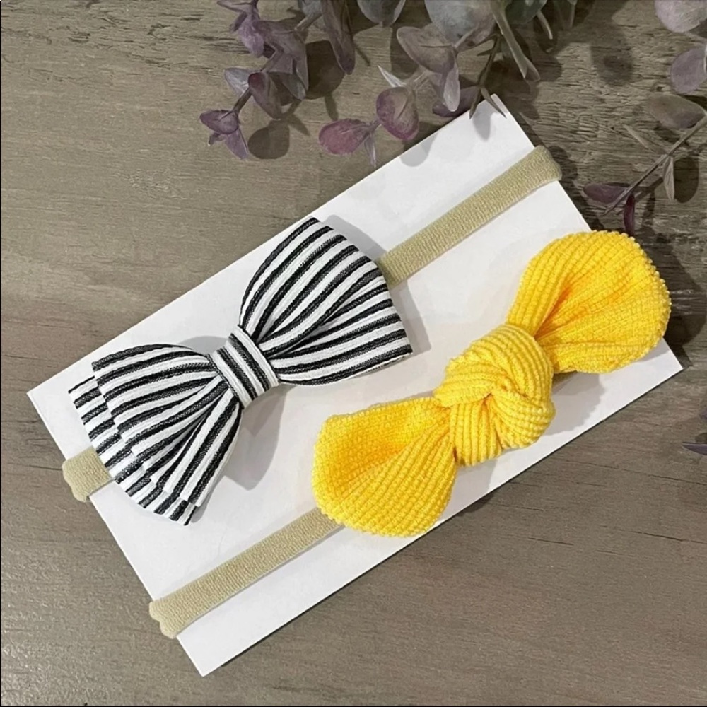 3/$20 🔷 Yellow & Stripes Baby Girls Bow Headbands